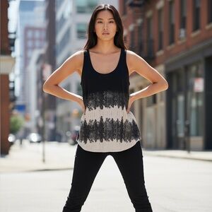 All Saints Snake Print Serpine Bard Vest Tank Top Black Cream Viscose Linen L